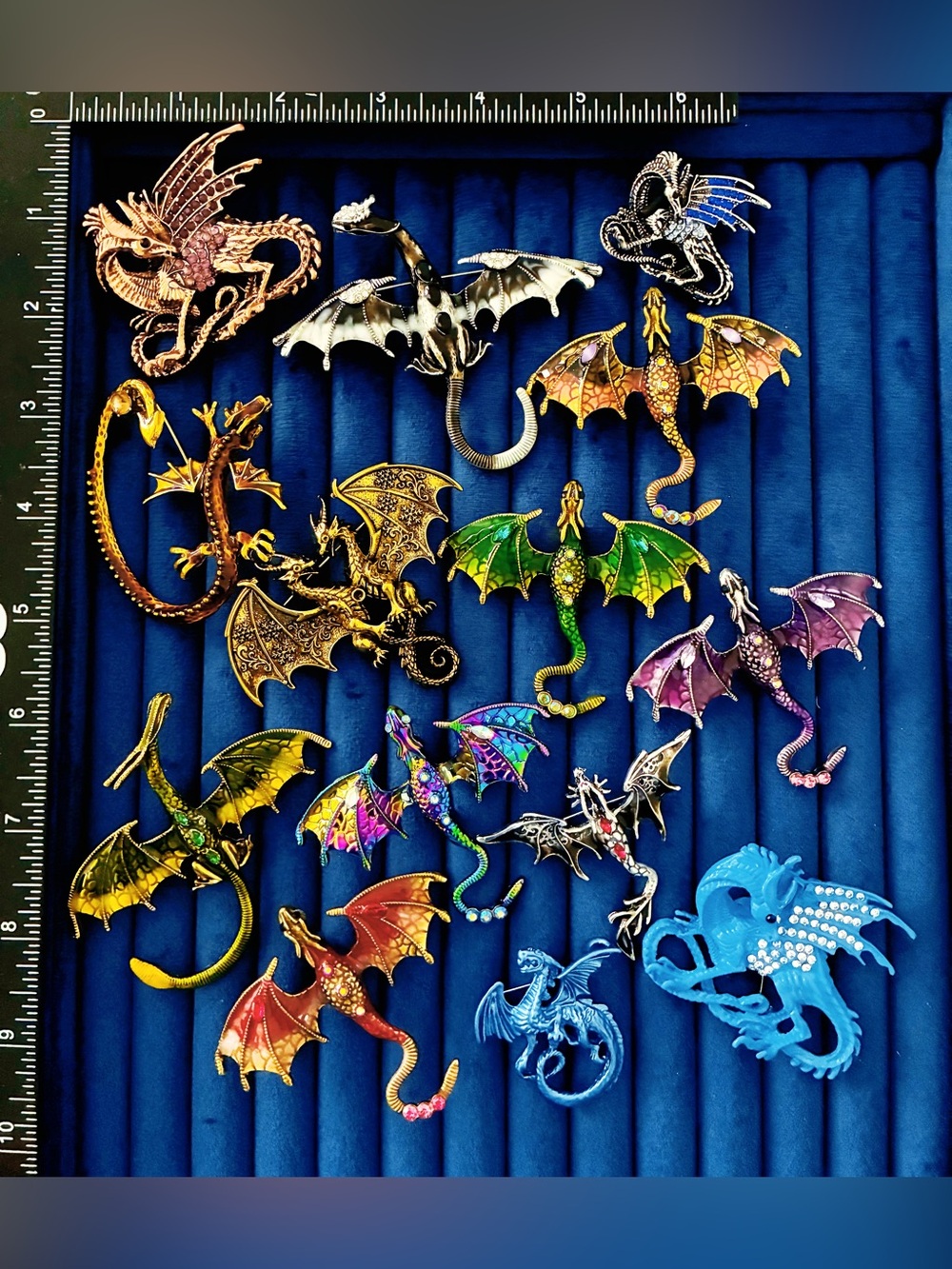 Lot of 14 Enamel Rhinestone Dragon Brooch Pins Colorful Flying Mythical Jewelry